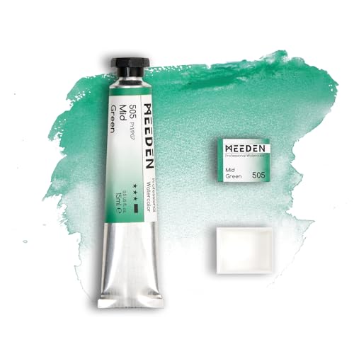 MEEDEN Professional Artist Watercolor Paint: Mid Green - 15ml/0.5oz | Water Color Tube, Semi-Moist Pigment Half Pan and Empty Matching Half Pan for Artists Pros - color: Mid Green