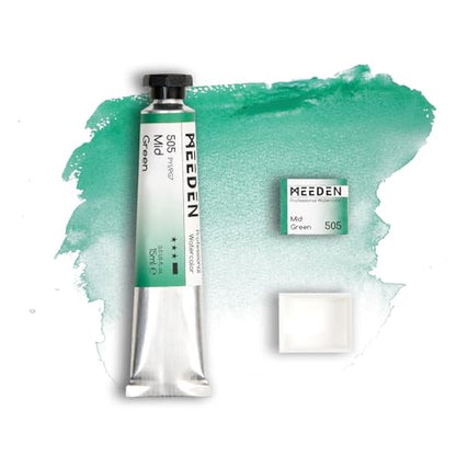 MEEDEN Professional Artist Watercolor Paint: Mid Green - 15ml/0.5oz | Water Color Tube, Semi-Moist Pigment Half Pan and Empty Matching Half Pan for Artists Pros - color: Mid Green