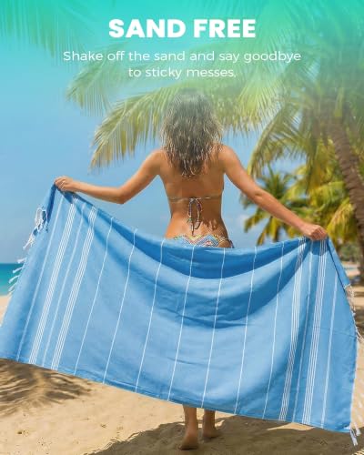 Turkish Beach Towels Gym Towel Camping Blanket Xl Large Big Size Sandfree Sandrpoof Thin Fast Drying Packable Honeymoon Travel Essential Summer Vacation Accessories Hawaii Trip Necessities Women Gifts - color: Thinner Blue