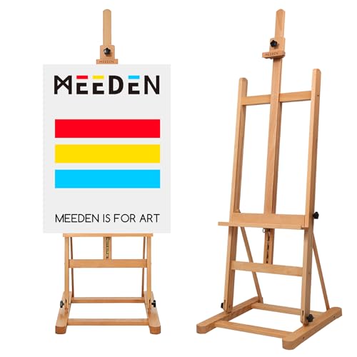 MEEDEN Art Easel for Painting - Heavy Duty H-Frame Artist Easel for Adults, Solid Beechwood Adjustable Studio Easel (69"-95"), Professional Wooden Floor Easel Stand Holds Canvases Up to 48"