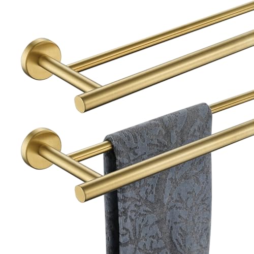 JQK Double Towel Bar 27 Inch, Brass Gold Useable Length 24 Inch 304 Stainless Steel Thicken 0.8mm Bath Towel Rack for Bathroom, Towel Holder Wall Mount 2 Pack, TB100L24-BG-P2 - color: Brushed Gold, size: 27 Inch (2 Pack)