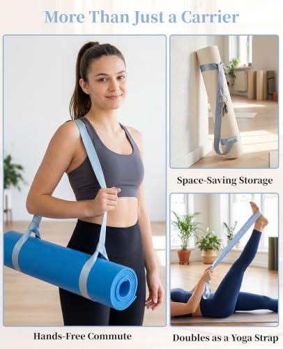 3 Pack Yoga Mat Strap Carrier with Carabiner Clip, Adjustable Sling Holder for Carrying Exercise & Pilates Mats