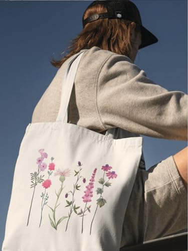 Aesthetic Canvas Tote Bag for Women with Inner Pocket - color: Flower-pink
