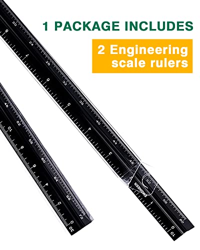 Engineer Scale Ruler 2 Pack 12-Inch Triangular Ruler Metal Scale Ruler for Blueprints Drafting Ruler for Civil Engineer, Draftsman - size: Engineer 2 Packs