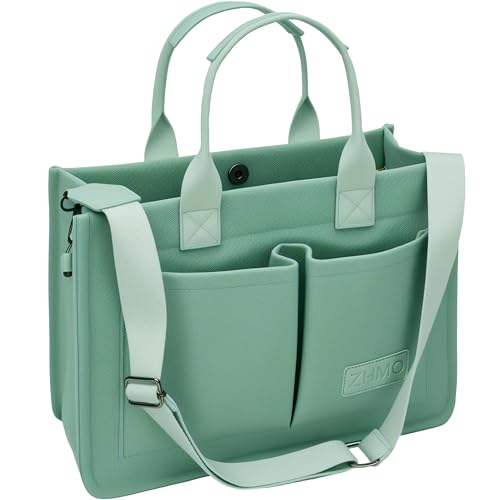 ZHMO Canvas Tote Bag for Women,Women's Bags Crossbody Bags Work Laptop Tote Bag Large Handbags Purse for Travel Nurse Teacher - color: Green With Compartments