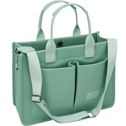 ZHMO Canvas Tote Bag for Women,Women's Bags Crossbody Bags Work Laptop Tote Bag Large Handbags Purse for Travel Nurse Teacher - color: Green With Compartments