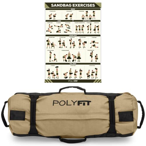 Polyfit Classic Sandbag - Workout Sandbag with 8 Gripping Handles | For working out and weight training, 3 sizes with adjustable filler bags, 8 foam handles, sand not included - color: TAN, size: Large (50-125lbs)