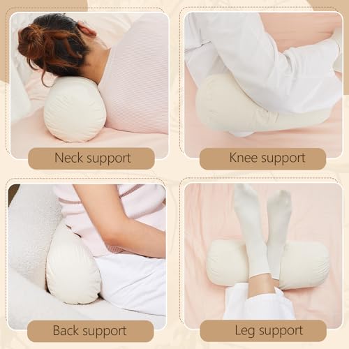 Leinuosen Organic Kapok Orthopedic Roll Pillow 16"x6" – Neck, Back, Knee & Leg Support Bolster – Cervical & Lumbar Roll for Pain Relief, Spinal Alignment – Natural Filling, Adjustable for Bed & Travel - size: 16" X 6"
