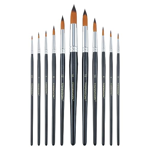 Transon 11pcs Round Paint Brush Basic Set for Watercolor, Acrylic, Gouache, Ink, and Tempera Painting (Pack of 3) - size: Round 11 PCS (Pack of 3)
