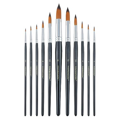 Transon 11pcs Round Paint Brush Basic Set for Watercolor, Acrylic, Gouache, Ink, and Tempera Painting (Pack of 3) - size: Round 11 PCS (Pack of 3)