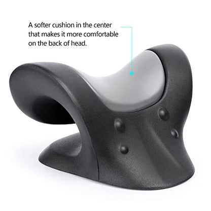 RESTCLOUD Comfortable Neck Stretcher for Neck Pain Relief, Neck and Shoulder Relaxer Cervical Traction Device for TMJ Pain Relief and Muscle Relax, Cervical Spine Alignment Chiropractic Pillow - color: Black