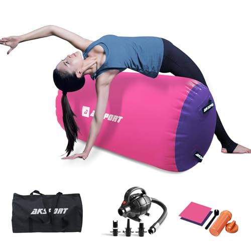 AKSPORT Air Roller Gymnastics Air Barrel for Backbends and Back Handsprings Exercise Training with Electric Air Pump for Home Use/Yoga/Cheerleading/Tumbling/Back Walkovers - color: Fuchsia, size: 47inx29.5in（Diam)