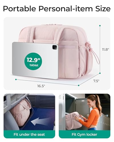 BAGSMART Duffle Bag for Travel, Gym Bag for Women, Weekender Carry on | PVC Wet Pocket, Airline Approved Personal Carry-on Size, Fits Under-seat, One Bag for Gym, Travel, Hospital, Overnight - color: Coral Pink, size: Medium
