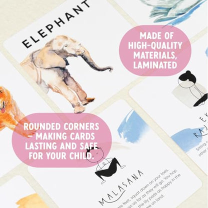 Kids Yoga Cards – 18 Durable Pose Cards for Focus, Balance & Calm | Montessori Mindfulness Game for Preschool Physical & Emotional Development