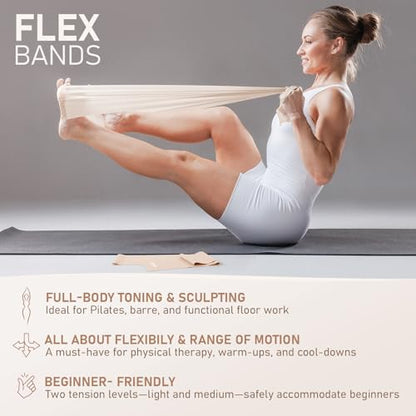 PhysKcal Pilates Kit, 15-Inch Pilates Ring with 1x Pilates Ball & 5X Bands | Aesthetic Home Pilates Equipment Set, Essential Kit for Beginners in Minimalist Style. Comes in Premium Packaging - color: Nude