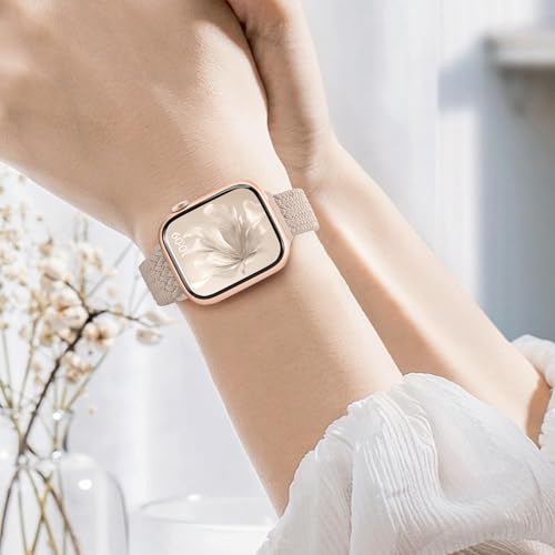 Slim Braided Stretchy Band Compatible with Apple Watch Bands Women | 40mm 41mm 42mm 38mm 44mm 45mm 46mm 49mm Thin Elastic Nylon Solo Loop Strap ,Wristband for iWatch Series 11 10 9 8 7 6 5 4 SE - color: MilkTea, size: 44/45/46/49mm
