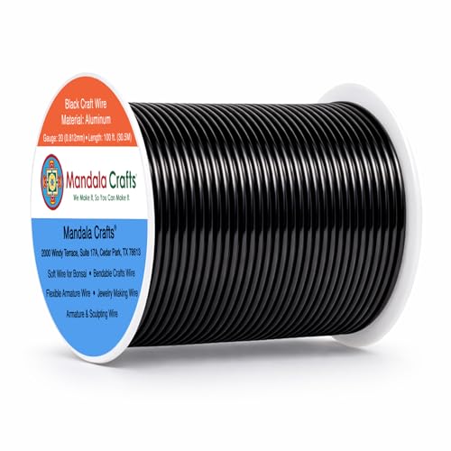 Mandala Crafts 12 14 16 18 20 22 Gauge Anodized Jewelry Making Beading Floral Colored Aluminum Craft Wire (20 Gauge, Black) | Colored, Flexible, Bendable, for Bonsai, Armature, Sculpting, Wire Wrapping, Jewelry Making, Weather & Tarnish Resistant - color: