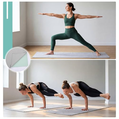Woanger 2 Pack Hot Yoga Mat Thick 12mm and Towel Non Slip 72" x 26.5" Extra Large Absorbent Microfiber with Nylon Strap for Pilates Exercise Fitness Workout