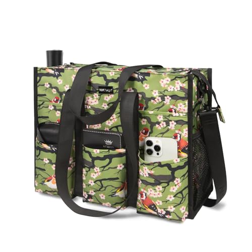 TOPDesign Utility Water Resistant Tote Bag with 22 Pockets, Top Zipper Closure & Thick Bottom Support, for Working Women - color: Bird, size: Large