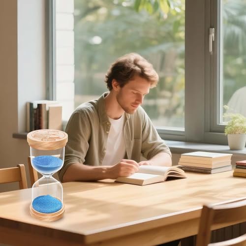 1 Minute Sand Timer, Wooden Hourglass Sand Clock, Small Beech Wood Blue 1 Min Hour Glass, One Minutes Sandglass for Brushing Teeth, Reloj De Arena, Classroom, Game, Kitchen, Home, Office - color: Blue, size: 1 MIn
