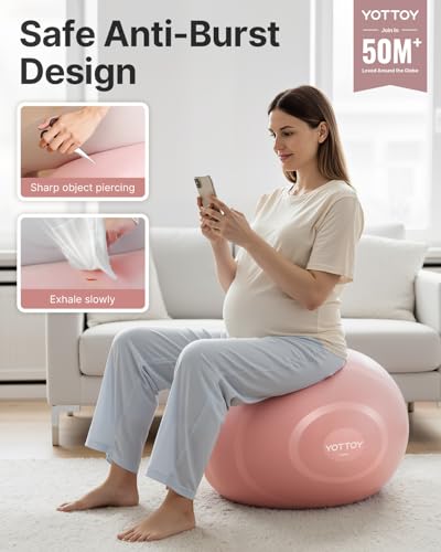 YOTTOY Anti-Burst Exercise Ball for Working Out, Yoga & Pregnancy, Extra Thick Workout Ball for Physical Therapy & Fitness - color: pink, size: 26IN/58-65cm