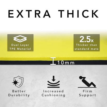 Large Workout Mat - 10mm Extra Thick Exercise Mat & Wide Yoga Mat, 72"x32" - color: Yellow - Printed