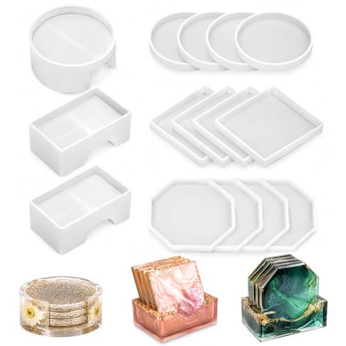 15 Pcs Coaster Resin Molds Silicone,Mold for Epoxy Resin Coaster Molds | Reusable & flexible. Perfect for resin art, home decor, DIY craft projects, gift making. Easy demold, smooth finish. - color: 15 Pcs Coaster Resin Molds Silicone