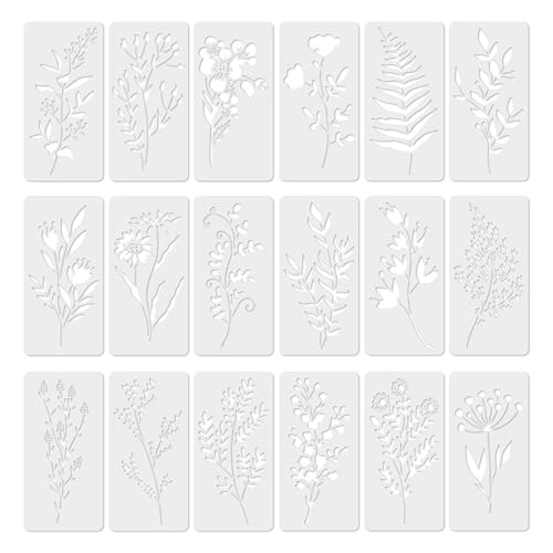 18 Pack Floral Stencils for Painting on Wood, Reusable Flower Stencils for Crafts, Wildflower Botanical Templates for Furniture, Wall, Canvas & DIY Home Decor - style: Floral