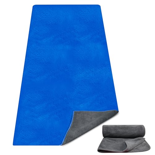 Yoga Mat Towel, Extra Thick (600GSM) Soft Hot Yoga Towel, Non-Slip and Sweat Absorbent for Hot Yoga, Bikram, Pilates, and Fitness, 72" x 27.5", Dual-Color, Grey/Blue - color: Dark Blue, size: 72"x27.5"