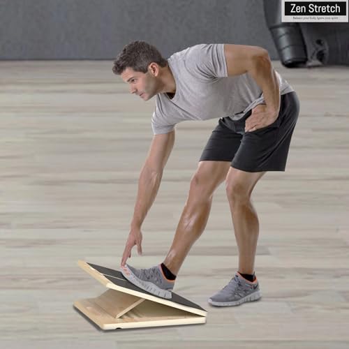 Wooden Slant Board for Calf Stretching & Squats, Adjustable Incline Board for Physical Therapy - Squat Wedge Block Alternative - Portable & Lightweight - Equipped with Anti-Slip Replacement Pads