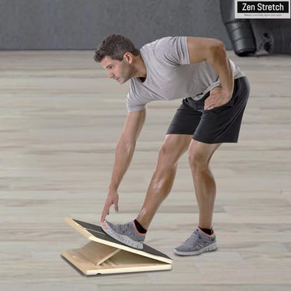 Wooden Slant Board for Calf Stretching & Squats, Adjustable Incline Board for Physical Therapy - Squat Wedge Block Alternative - Portable & Lightweight - Equipped with Anti-Slip Replacement Pads