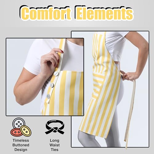 TOSHEX Kitchen Apron Cotton Waterdrop Resistant Adjustable Button Women Men | Premium Cotton Cooking Apron with Pocket. Striped, Gift, Yellow - color: Yellow