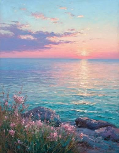 Mrnsiet Paint by Number for Adults Beginners, Easy Lake Paint by Numbers Kits on Canvas, Sunset Oil Painting Kits Adults' Paint-by-Number Kits for Home Wall Decor 16x20 Inch - color: MT22680-US