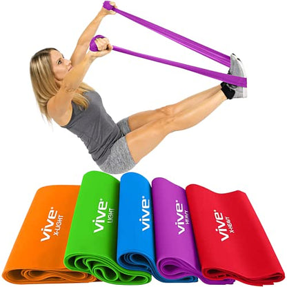 Vive Resistance Bands for Working Out (5 Pack) - Exercise & Workout Resistance Kit - Stretch, Elastic Loop Bands for Physical Therapy, Pilates, Yoga & Gym, for Men & Women - style: Flat