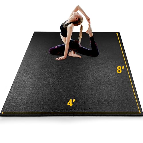 BesWin Large Exercise Mat 8' x 4'(6mm), Extra Thick Workout Mats for Home Gym Flooring, High Density Non-Slip Gym Mats Fitness Mat for Cardio, Weights, Jump Rope, Fitness - Use With or Without Shoes