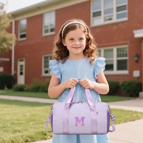 Girls Dance Bags Personalized Initial Gym Bag Ballet Bags Weekender Bags Travel Tote with Adjustable Straps,Birthday Gifts for Toddler Girls Kids Teens and Women (Purple-M) - color: Purple, style: M
