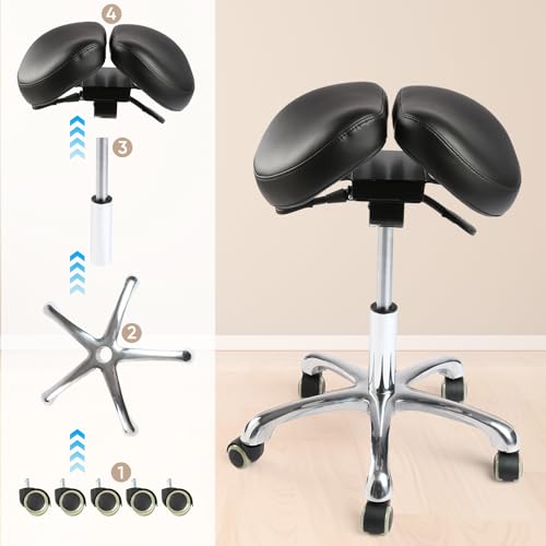 Ergonomic Saddle Stool,Split Saddle Chair, Adjustable Height Rolling Chair, 360° Swivel for Massage, Spa, Tattoo, Office - color: Saddle Stool