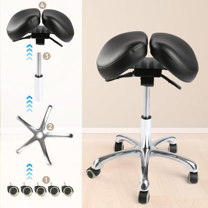 Ergonomic Saddle Stool,Split Saddle Chair, Adjustable Height Rolling Chair, 360° Swivel for Massage, Spa, Tattoo, Office - color: Saddle Stool