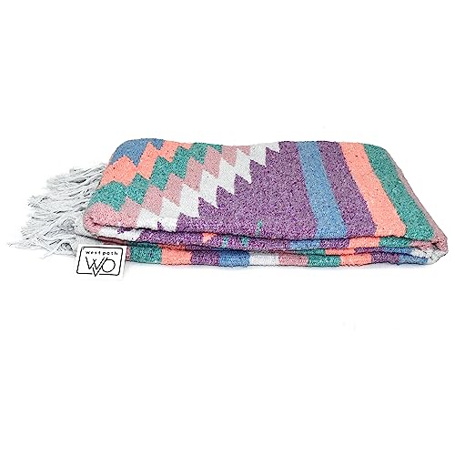 Open Road Goods Aztec Navajo Style Blanket, Throw, or Yoga Bolster - Handwoven Mexican Diamond Blanket (Pastel Blanket) - color: Pastel Blanket