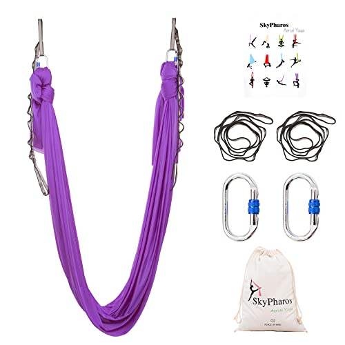 5.5 Yards Aerial Silks Yoga Swing Set - Aerial Yoga Hammock Kit Anti-Gravity Flying for Fitness, Low/Non Stretch Nylon Tricot Fabric Hardware Included for Dance - color: VIOLET