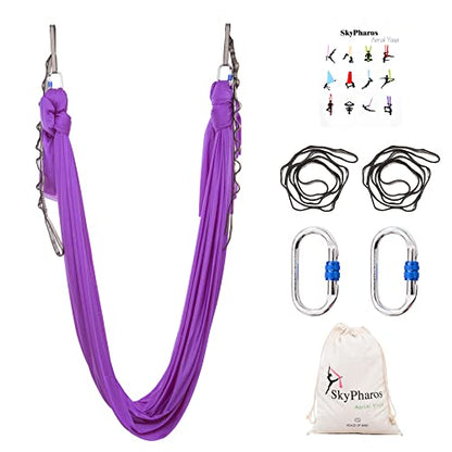 5.5 Yards Aerial Silks Yoga Swing Set - Aerial Yoga Hammock Kit Anti-Gravity Flying for Fitness, Low/Non Stretch Nylon Tricot Fabric Hardware Included for Dance - color: VIOLET