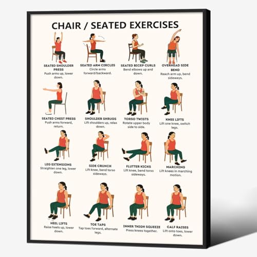 Chair Yoga Chart Exercise Poster Seated Exercises for Seniors and Beginners Canvas Wall Art Gym Yoga Room Living Room Bedroom Decor 8x10 Inch Black Framed Laminated Gentle Seated Exercise Charts Print - color: Yoga Wall Art, size: 10"L x 8"W, style: Black