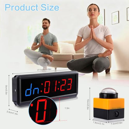 PELLOR Gym Timer with Remote & Press Button | 85dB Adjustable Buzzer, 5 Level Brightness, Interval Timer for Home Gym Garage