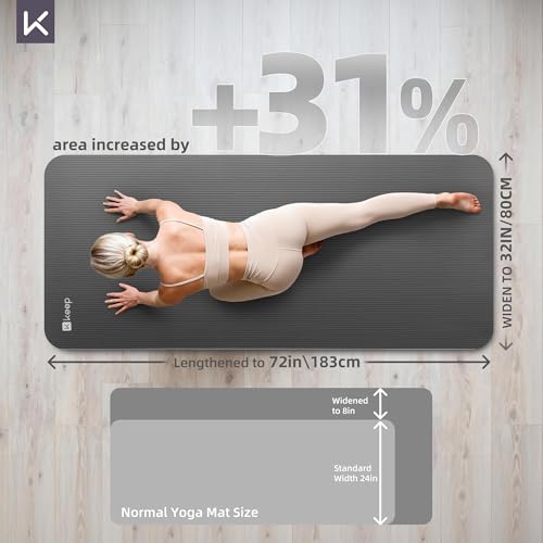 KEEP Extra Thick NBR Yoga Mat for Women & Men, 10mm Thick, 72”x32” Large Exercise Mat with Non-Slip Workout Mat for Yoga, Pilates, Stretching, Meditation – Wide & Cushioned Fitness Mat - color: Grey