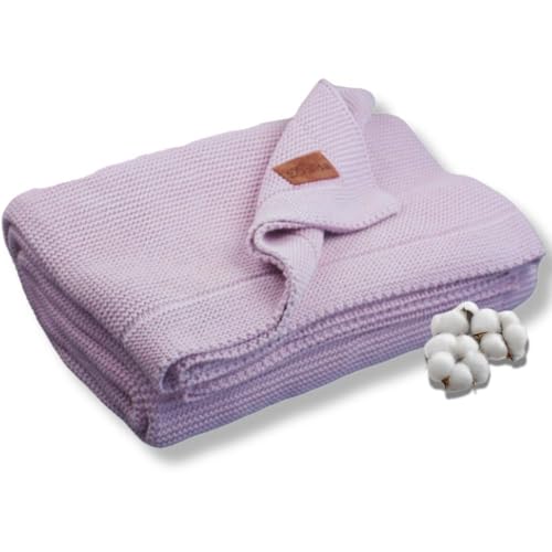 Dalisa Alina GOTS Organic Cotton Throw Blanket, Lavender Frost, 80x90 in - color: Lavender Frost, size: 80x90