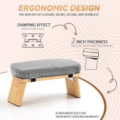 Bamboo Meditation Bench, Foldable Prayer Stool (Grey) - color: Grey