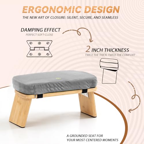 Bamboo Meditation Bench, Foldable Prayer Stool (Grey) | Meditation Kneeling Bench, Seiza Prayer Bench, Prayer Bench with Meditation Cushion, Kneeling Prayer Stool for Home - color: Grey