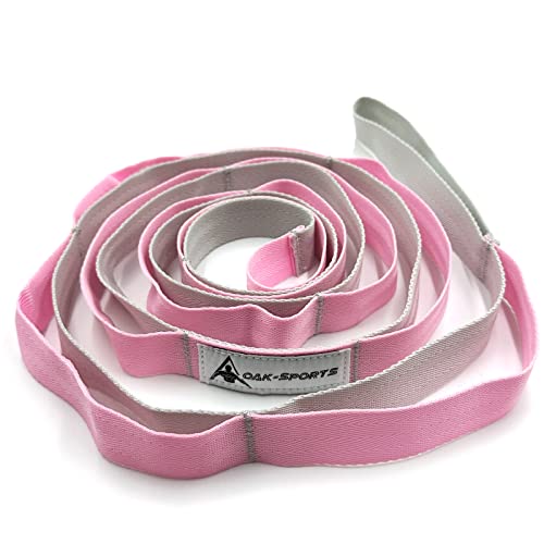 Stretching Strap Yoga Strap with Loops for Physical Therapy, Non-Elastic | 10 Loops, 75 inches length, Multi-Color Selection for Yoga Strap for Stretching, Pilates, Dance and Gymnastics - color: Pink/Light Gray