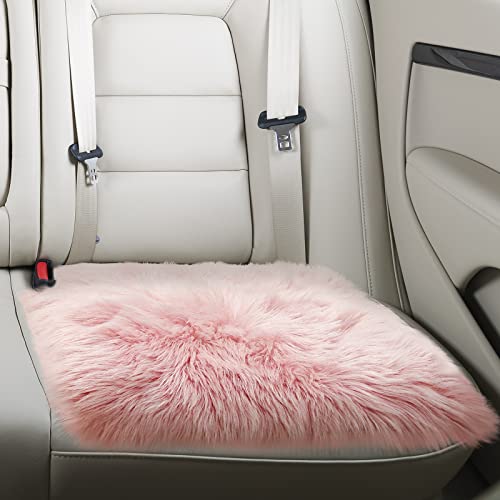 Softlife Pink Faux Fur Sheepskin Chair Cover Seat Cushion Pad Super Soft Area Rugs for Living Bedroom Sofa Dorm (1.6ft x 1.6ft) - color: Pink