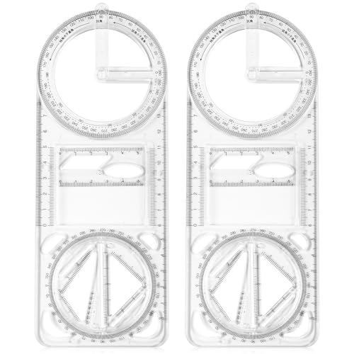 Zonon 2 Pack 360 Degree Protractor, 6 Inch Multifunctional Drawing Ruler Rotatable Mathematical Function Math Geometry Ruler Set, Large Clear Circle Protractor Drafting Tools for Engineering(Upgrade) - style: Upgrade